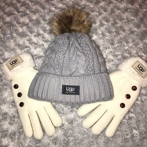 UGG Australia grey knit hat and white gloves!